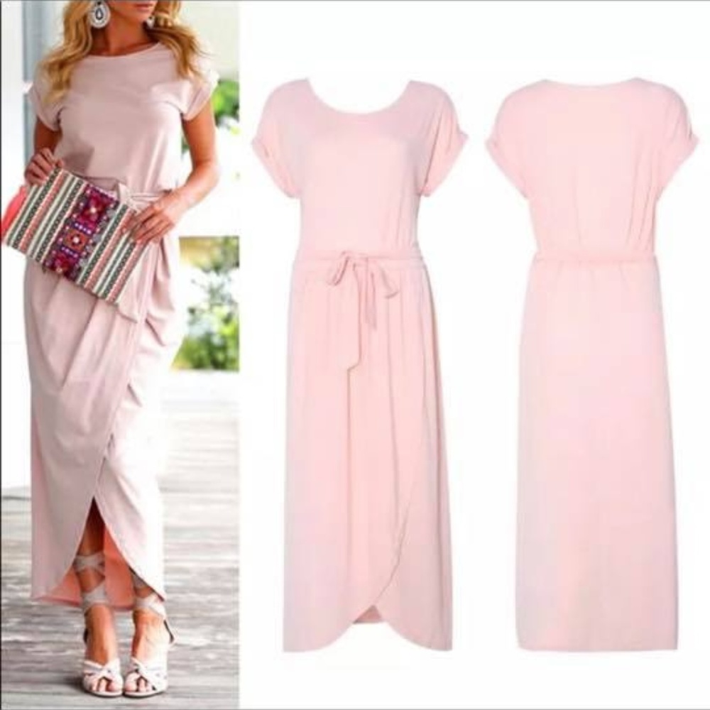 Women wrap loose casual comfy maxi midcalf dress